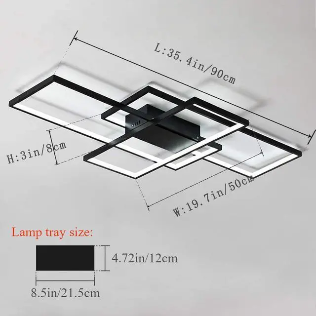 Alt view image 5 of 7 - LED Ceiling Light,75W Modern Ceiling Lamp,3-Squares Acrylic Black LED Chandelier,Flush Mount Ceiling Light Fixture for Dining Living Room Study Kitchen,Cool White/6000K