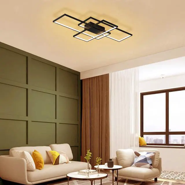 Alt view image 2 of 7 - Garwarm Dimmable Ceiling Light,3 Squares Modern LED Ceiling Lamps with Remote Control,50W Acrylic Flush Mount Ceiling Light Fixture for Living Dining Room Bedroom Kitchen(Black)
