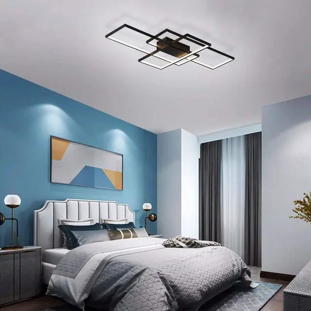 Alt view image 3 of 7 - Garwarm Dimmable Ceiling Light,3 Squares Modern LED Ceiling Lamps with Remote Control,50W Acrylic Flush Mount Ceiling Light Fixture for Living Dining Room Bedroom Kitchen(Black)