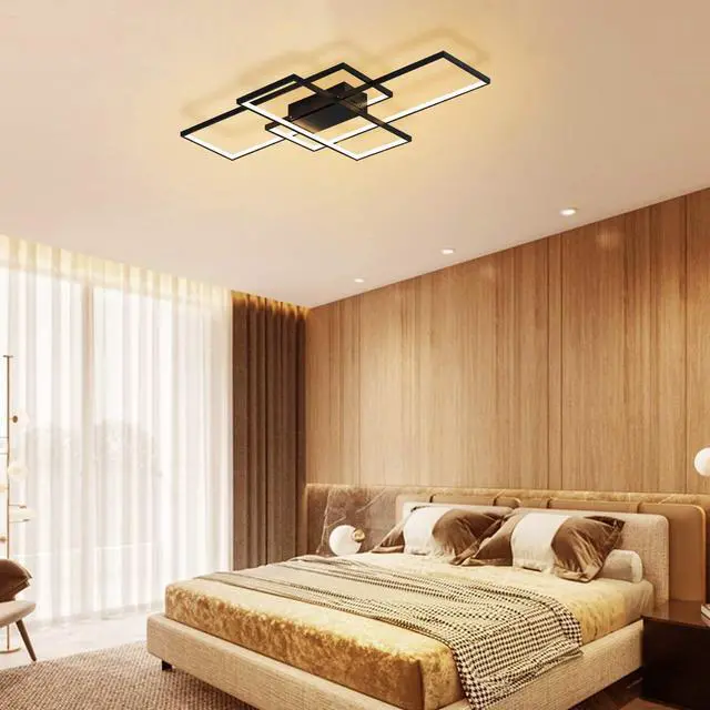 Alt view image 4 of 7 - Garwarm Dimmable Ceiling Light,3 Squares Modern LED Ceiling Lamps with Remote Control,50W Acrylic Flush Mount Ceiling Light Fixture for Living Dining Room Bedroom Kitchen(Black)