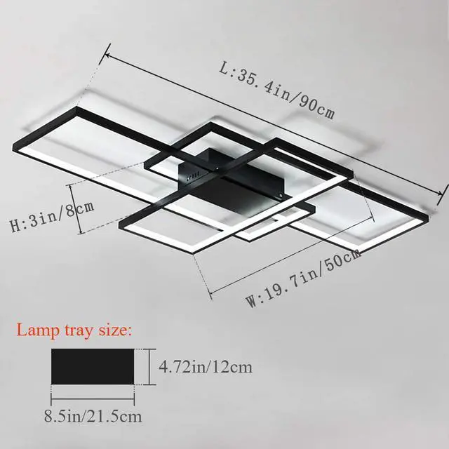 Alt view image 6 of 7 - Garwarm Dimmable Ceiling Light,3 Squares Modern LED Ceiling Lamps with Remote Control,50W Acrylic Flush Mount Ceiling Light Fixture for Living Dining Room Bedroom Kitchen(Black)