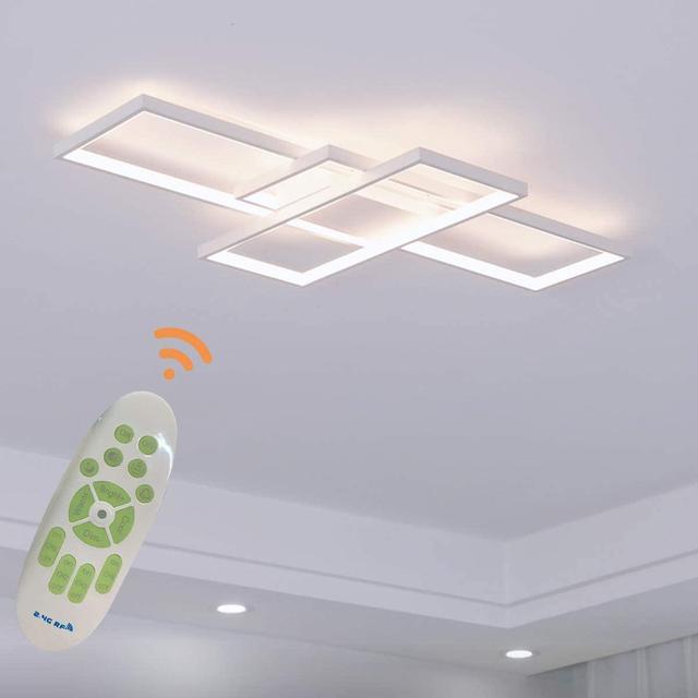 Ceiling Light Dimmable LED Chandelier with Remote Control,Modern 50W  3-Layer Square Ceiling Lamp Acrylic Flush Mount Ceiling Lights Fixtures for  Bedroom Dining Living Room Kitchen(White) 