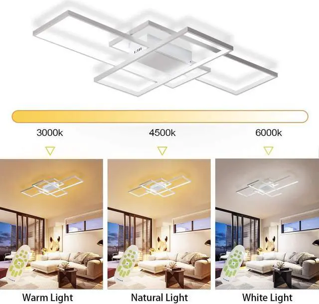 Alt view image 4 of 6 - Ceiling Light Dimmable LED Chandelier with Remote Control,Modern 50W 3-Layer Square Ceiling Lamp Acrylic Flush Mount Ceiling Lights Fixtures for Bedroom Dining Living Room Kitchen(White)