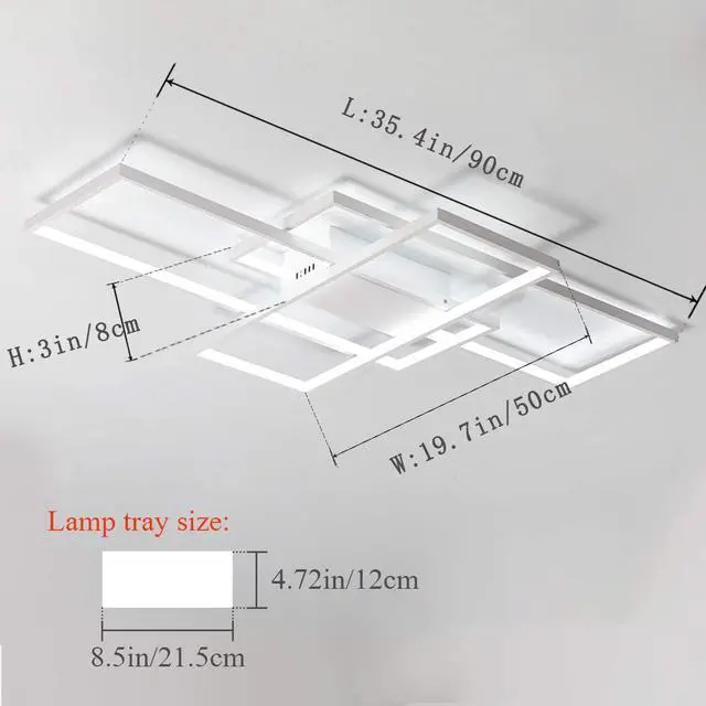 Alt view image 5 of 6 - Ceiling Light Dimmable LED Chandelier with Remote Control,Modern 50W 3-Layer Square Ceiling Lamp Acrylic Flush Mount Ceiling Lights Fixtures for Bedroom Dining Living Room Kitchen(White)