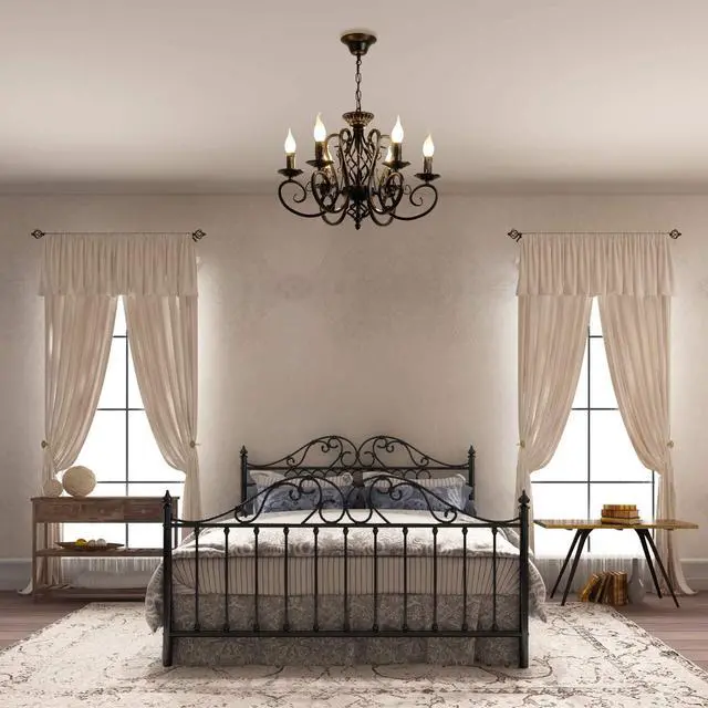 Alt view image 5 of 7 - Rustic French Country Chandelier,6 Lights Farmhouse Candle Iron Chandeliers,Vintage Metal Pendant Light Fixture for Kitchen Island,Dining Room,Bedroom