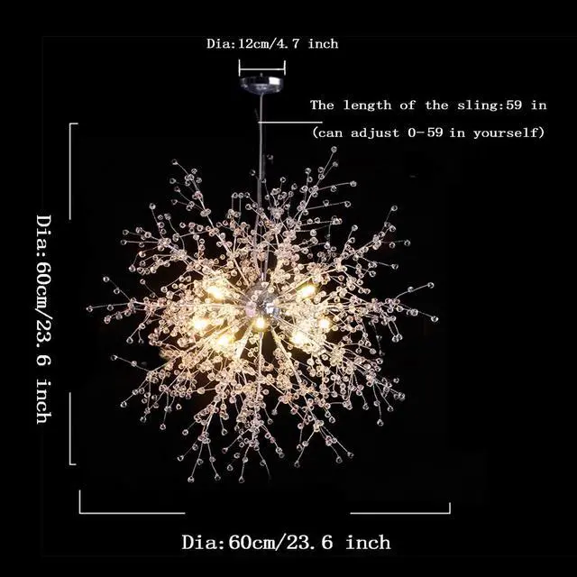 Alt view image 6 of 7 - Chandeliers Firework LED Light Stainless Steel Crystal Pendant Lighting Ceiling Light Fixtures Chandeliers Lighting,Dia 23.5 inch