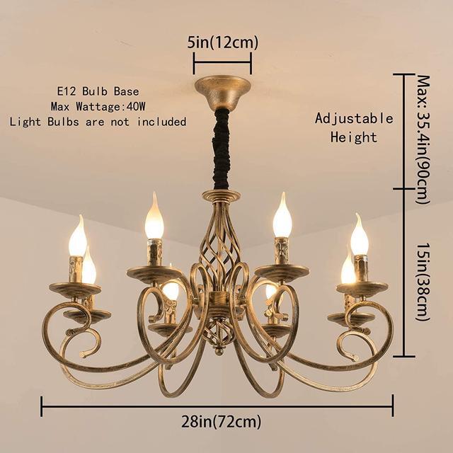 Alt view image 6 of 7 - Rustic Chandeliers,8 Lights Candle French Country Chandelier,Vintage Iron Pendant Light Fixture Hanging Light for Farmhouse,Kitchen Island,Dining Room,Bedroom
