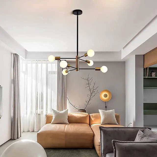 Alt view image 3 of 7 - Sputnik Chandelier Mid Century Modern Chandeliers Light Fixture Industrial Adjustable Black & Gold Ceiling Pendant Lighting for Living Room Dining Bedroom Kitchen Foyer (6-Light)