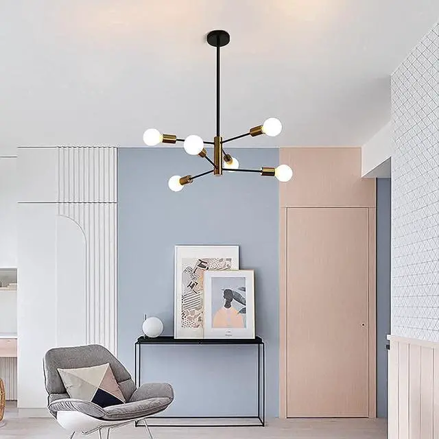 Alt view image 7 of 7 - Sputnik Chandelier Mid Century Modern Chandeliers Light Fixture Industrial Adjustable Black & Gold Ceiling Pendant Lighting for Living Room Dining Bedroom Kitchen Foyer (6-Light)