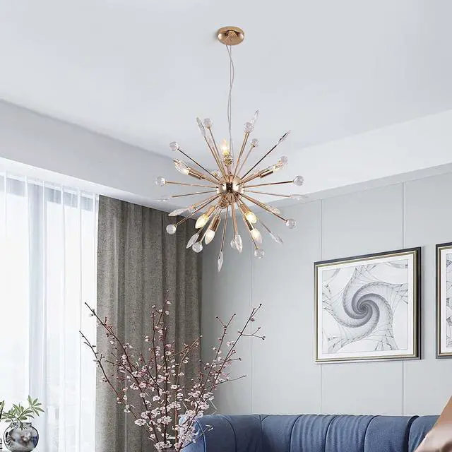 Alt view image 3 of 6 - Sputnik Chandelier, 8-Light Adjustable Height Firework Chandeliers Lamp, Modern Ceiling Pendant Lighting , Hanging Light Fixture for Living Dining Room Bedroom Kitchen Hallway (Gold)