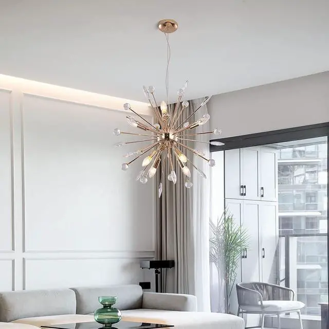 Alt view image 4 of 6 - Sputnik Chandelier, 8-Light Adjustable Height Firework Chandeliers Lamp, Modern Ceiling Pendant Lighting , Hanging Light Fixture for Living Dining Room Bedroom Kitchen Hallway (Gold)