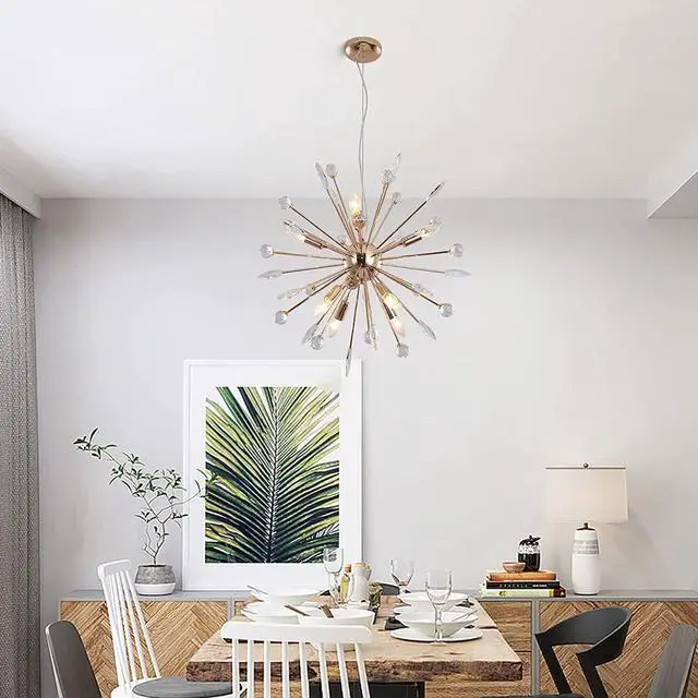 Alt view image 5 of 6 - Sputnik Chandelier, 8-Light Adjustable Height Firework Chandeliers Lamp, Modern Ceiling Pendant Lighting , Hanging Light Fixture for Living Dining Room Bedroom Kitchen Hallway (Gold)