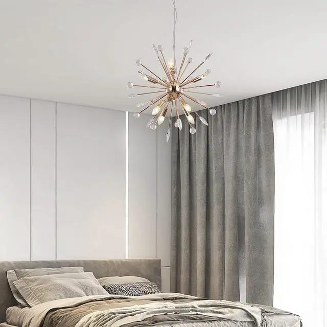 Alt view image 6 of 6 - Sputnik Chandelier, 8-Light Adjustable Height Firework Chandeliers Lamp, Modern Ceiling Pendant Lighting , Hanging Light Fixture for Living Dining Room Bedroom Kitchen Hallway (Gold)