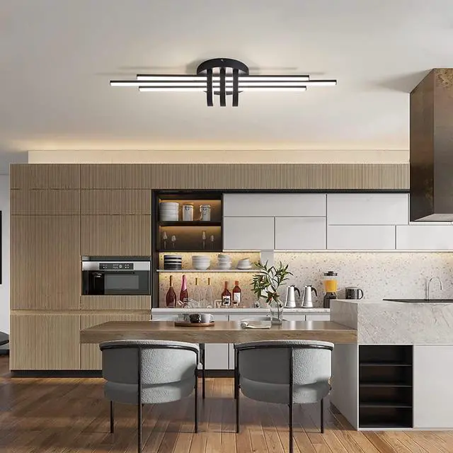 Alt view image 4 of 7 - Dimmable Ceiling Lighting Fixture, 40W Semi Flush Mount Modern LED Ceiling Lights, Industrial Geometric Linear Black Chandelier for Dining Living Room Kitchen with Remote Control