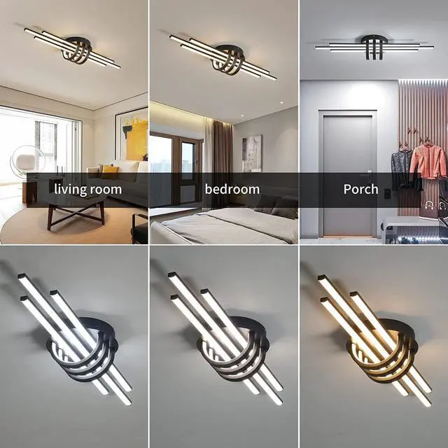 Alt view image 6 of 7 - Dimmable Ceiling Lighting Fixture, 40W Semi Flush Mount Modern LED Ceiling Lights, Industrial Geometric Linear Black Chandelier for Dining Living Room Kitchen with Remote Control