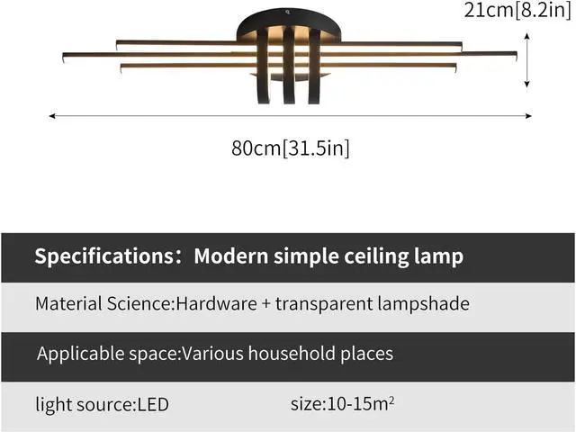 Alt view image 7 of 7 - Dimmable Ceiling Lighting Fixture, 40W Semi Flush Mount Modern LED Ceiling Lights, Industrial Geometric Linear Black Chandelier for Dining Living Room Kitchen with Remote Control
