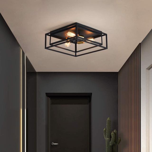 Alt view image 3 of 7 - Industrial Ceiling Light, 3 Lights Farmhouse Semi Flush Mount Ceiling Lighting Fixture for Hallway Entryway Dining Room Bedroom Foyer, Black