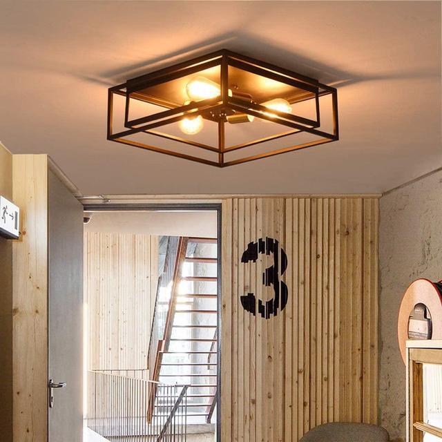 Alt view image 4 of 7 - Industrial Ceiling Light, 3 Lights Farmhouse Semi Flush Mount Ceiling Lighting Fixture for Hallway Entryway Dining Room Bedroom Foyer, Black