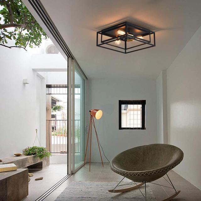 Alt view image 5 of 7 - Industrial Ceiling Light, 3 Lights Farmhouse Semi Flush Mount Ceiling Lighting Fixture for Hallway Entryway Dining Room Bedroom Foyer, Black