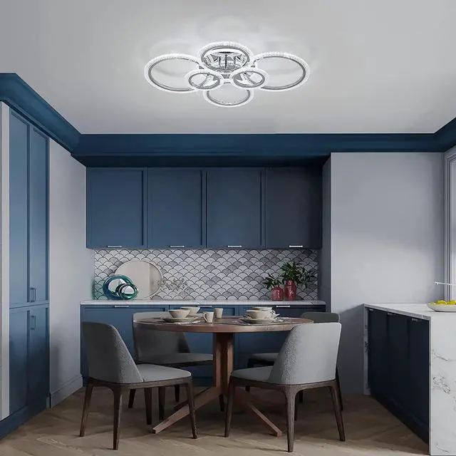 Alt view image 3 of 7 - Garwarm LED Ceiling Lamp 76W Modern Close to Ceiling Light Dimmable 6 Rings Ceiling Chandelier for Living Room Bedroom,Chrome