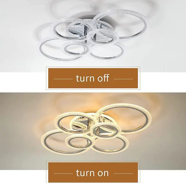 Alt view image 6 of 7 - Garwarm LED Ceiling Lamp 76W Modern Close to Ceiling Light Dimmable 6 Rings Ceiling Chandelier for Living Room Bedroom,Chrome