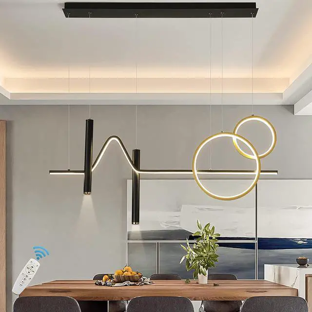 Main image of Garwarm Modern LED Pendant Light, Dimmable Creative LED Chandelier Linear Wave Light Fixture, LED Hanging Light Fixture for Dining Room Kitchen Island Living Room Breakfast Area (45W Black & Gold)