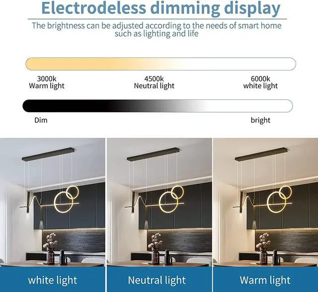 Alt view image 6 of 7 - Garwarm Modern LED Pendant Light, Dimmable Creative LED Chandelier Linear Wave Light Fixture, LED Hanging Light Fixture for Dining Room Kitchen Island Living Room Breakfast Area (45W Black & Gold)