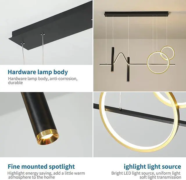 Alt view image 7 of 7 - Garwarm Modern LED Pendant Light, Dimmable Creative LED Chandelier Linear Wave Light Fixture, LED Hanging Light Fixture for Dining Room Kitchen Island Living Room Breakfast Area (45W Black & Gold)