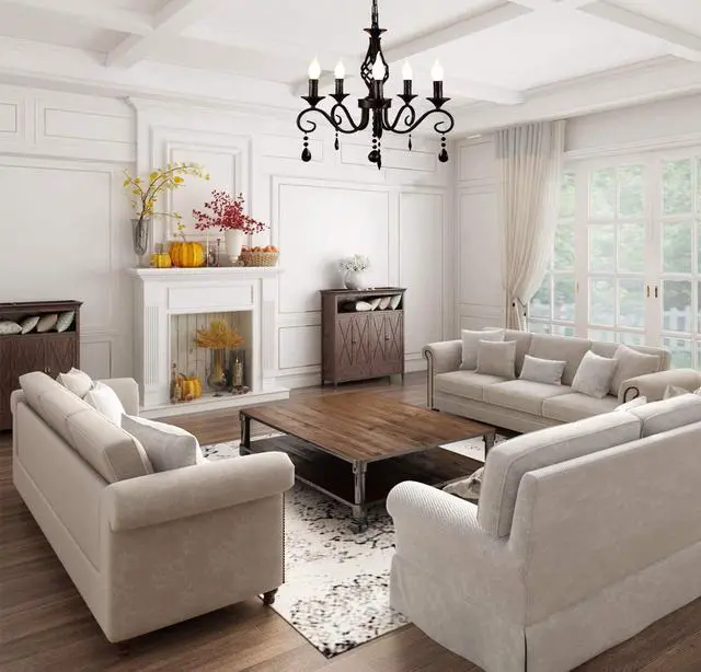 Alt view image 3 of 7 - Garwarm French Country Chandeliers,5 Lights Black Crystal Candle Chandelier,Industrial Vintage Pendant Light Fixture Hanging Light for Island Kitchen Dining Room Farmhouse