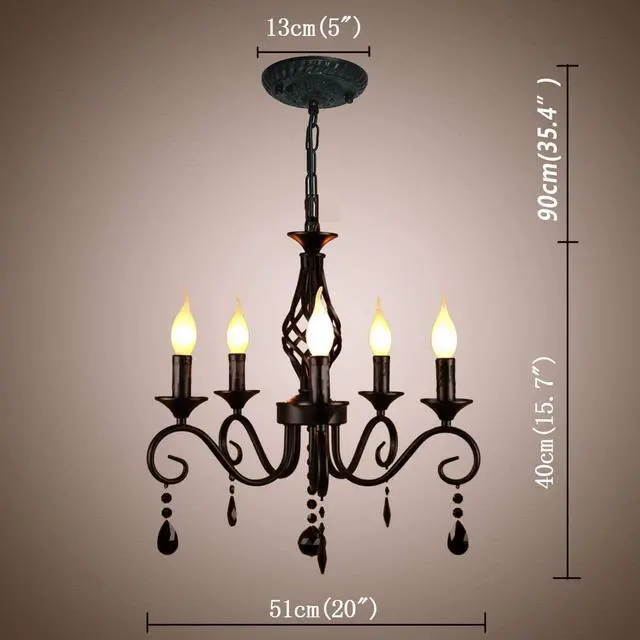 Alt view image 6 of 7 - Garwarm French Country Chandeliers,5 Lights Black Crystal Candle Chandelier,Industrial Vintage Pendant Light Fixture Hanging Light for Island Kitchen Dining Room Farmhouse