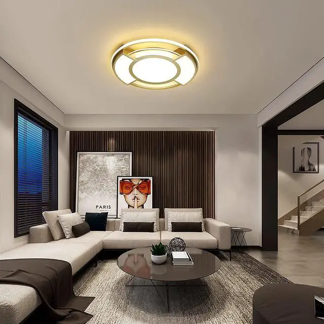 Alt view image 4 of 7 - Garwarm 30W Dimmable Ceiling Light Fixture, Gold Modern Led Ceiling Light with Remote Control, Flush Mounted Chandelier Lighting Fixture for Bedroom Kitchen Dining Room Hallway Office, Round