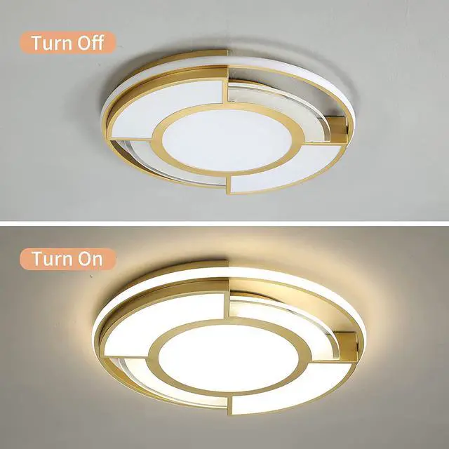Alt view image 7 of 7 - Garwarm 30W Dimmable Ceiling Light Fixture, Gold Modern Led Ceiling Light with Remote Control, Flush Mounted Chandelier Lighting Fixture for Bedroom Kitchen Dining Room Hallway Office, Round