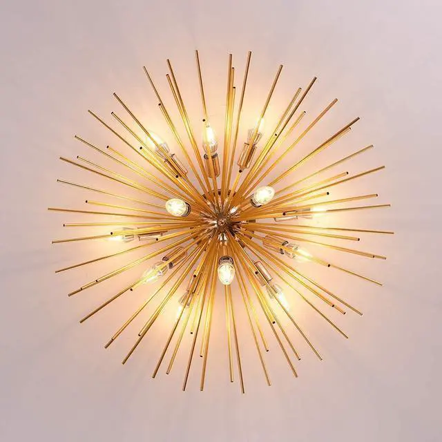 Alt view image 7 of 7 - Garwarm Sputnik Chandelier Light Fixtures,Mid-Century Gold Chandelier with 12 Lights,Semi Flush Mount Ceiling Light for Bedroom Living Dining Room,E12,Dia 29.5 Inch