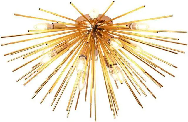 Main image of Garwarm Sputnik Chandelier Light Fixtures,Mid-Century Gold Chandelier with 12 Lights,Semi Flush Mount Ceiling Light for Bedroom Living Dining Room,E12,Dia 29.5 Inch