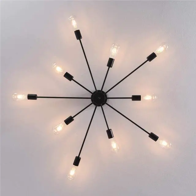 Alt view image 7 of 7 - Garwarm Semi Flush Mount Ceiling Light, 10-Light Modern Black Sputnik Chandelier Industrial Ceiling Lamp for Kitchen Dining Room Living Room Bedroom Foyer Lighting Fixture