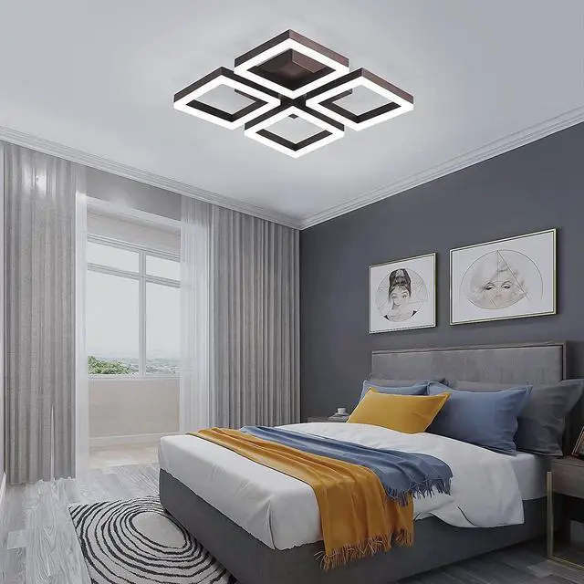 Alt view image 2 of 7 - Garwarm LED Ceiling Light Fixture,52W Ceiling Lamp 4 Square Modern Chandelier Lighting with Remote Control for Living Room,Bedroom,Dining Room,Kitchen,Coffee Color