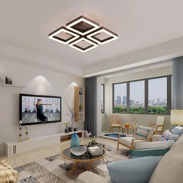 Alt view image 4 of 7 - Garwarm LED Ceiling Light Fixture,52W Ceiling Lamp 4 Square Modern Chandelier Lighting with Remote Control for Living Room,Bedroom,Dining Room,Kitchen,Coffee Color