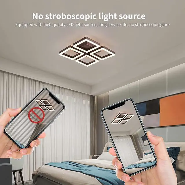 Alt view image 5 of 7 - Garwarm LED Ceiling Light Fixture,52W Ceiling Lamp 4 Square Modern Chandelier Lighting with Remote Control for Living Room,Bedroom,Dining Room,Kitchen,Coffee Color