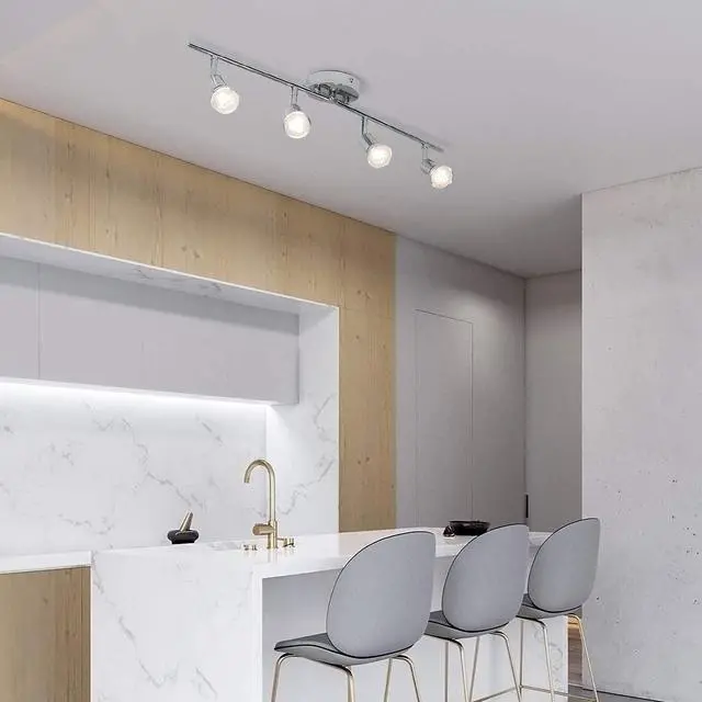 Alt view image 2 of 7 - Garwarm Modern 4-Light Track Lighting Kit, Flush Mount Wall/Ceiling Spot Lights Fixture, LED Track Light with Chrome Flexibly Rotatable Light Head for Kitchen Living Room, 4×GU10 Bulb (Included)