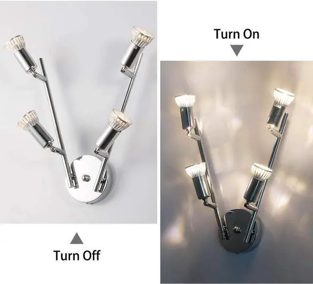 Alt view image 5 of 7 - Garwarm Modern 4-Light Track Lighting Kit, Flush Mount Wall/Ceiling Spot Lights Fixture, LED Track Light with Chrome Flexibly Rotatable Light Head for Kitchen Living Room, 4×GU10 Bulb (Included)