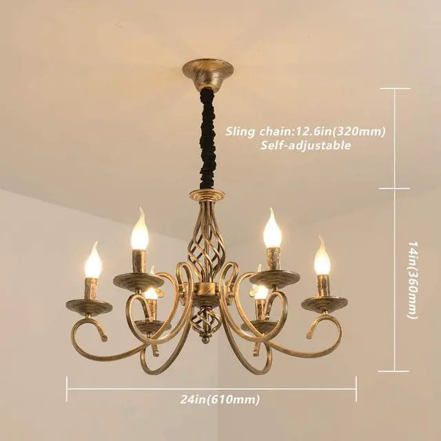 Alt view image 6 of 7 - Garwarm Rustic 6-Light Chandeliers,French Country Vintage Chandelier,Metal in Antique Bronze Pendant Chandelier,Pendant Light Fixture for Island Kitchen Farmhouse Dining Room Living Room