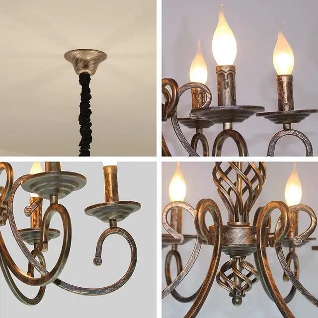 Alt view image 7 of 7 - Garwarm Rustic 6-Light Chandeliers,French Country Vintage Chandelier,Metal in Antique Bronze Pendant Chandelier,Pendant Light Fixture for Island Kitchen Farmhouse Dining Room Living Room