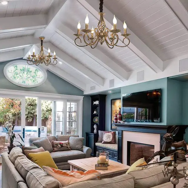 Alt view image 5 of 7 - Garwarm Rustic 6-Light Chandeliers,French Country Vintage Chandelier,Metal in Antique Bronze Pendant Chandelier,Pendant Light Fixture for Island Kitchen Farmhouse Dining Room Living Room