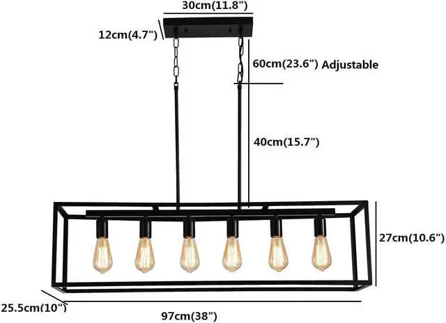 Alt view image 6 of 7 - Garwarm 6 Light Rectangle Chandelier,Black Metal Linear Modern Pendant Lighting,Industrial Cage Kitchen Island Ceiling Light Fixture for Dining Room Kitchen