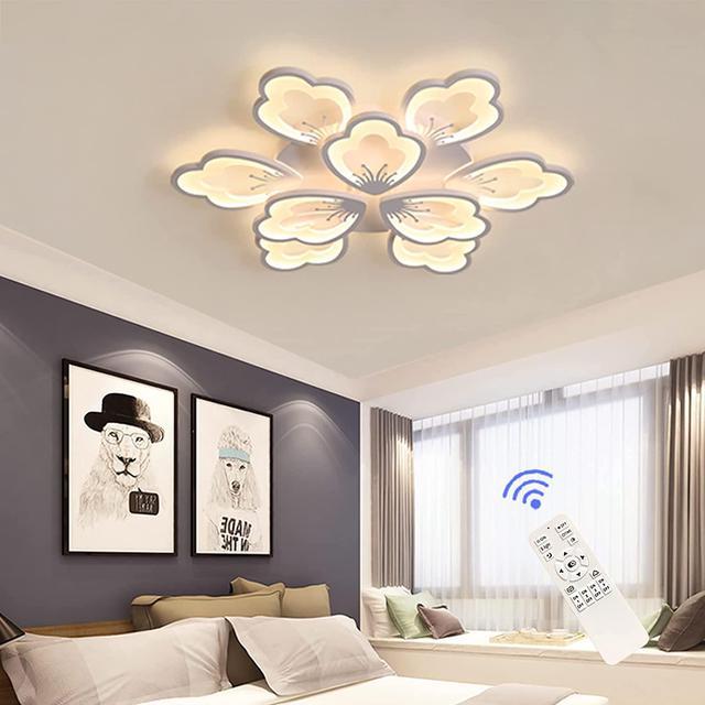 Garwarm Modern LED Ceiling Light, Dimmable Flower Shape Ceiling Lamp  Fixture with Remote, Acrylic 10 Petals LED Ceiling Chandelier Lighting for  Living