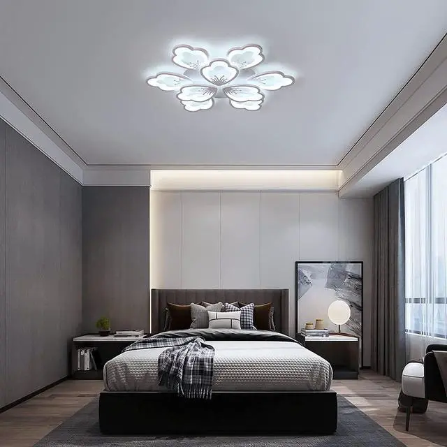 Alt view image 7 of 7 - Garwarm Modern LED Ceiling Light,80W Dimmable 9 Heads Flower Shape Flush Mount Chandelier Living Room Bedroom Children's Room,Acrylic Ceiling Lamp Fixture with Remote Control