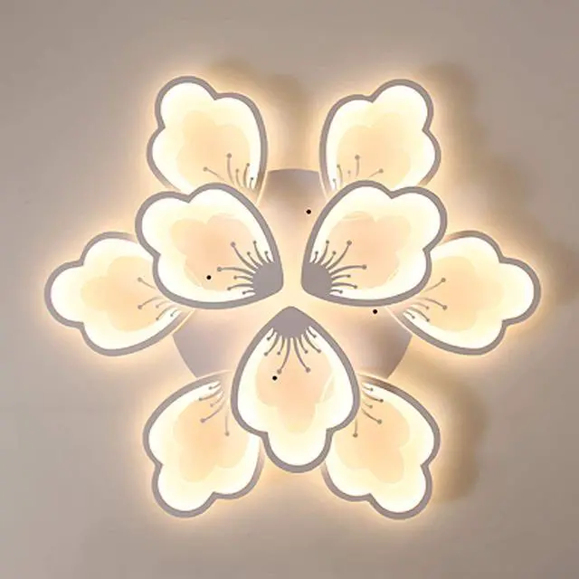 Alt view image 6 of 7 - Garwarm Modern LED Ceiling Light,80W Dimmable 9 Heads Flower Shape Flush Mount Chandelier Living Room Bedroom Children's Room,Acrylic Ceiling Lamp Fixture with Remote Control