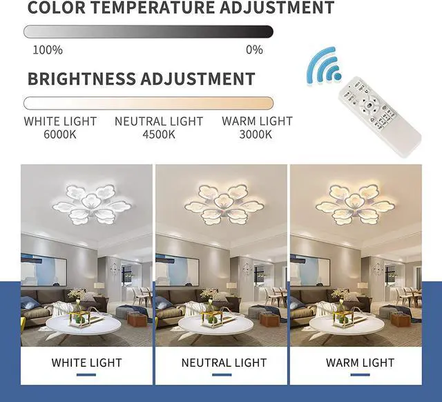Alt view image 4 of 7 - Garwarm Modern LED Ceiling Light,80W Dimmable 9 Heads Flower Shape Flush Mount Chandelier Living Room Bedroom Children's Room,Acrylic Ceiling Lamp Fixture with Remote Control