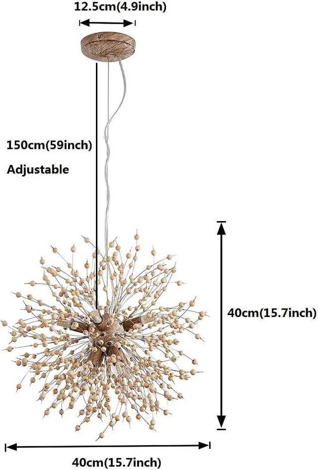 Alt view image 6 of 7 - Garwarm Modern Wooden Beads Dandelion Chandelier, Firework Pendant Lighting, 8-Lights Sputnik Ceiling Hanging Light Fixture for Living Room Dining Room Bedroom Kitchen Foyer(G9 Bulb Base)