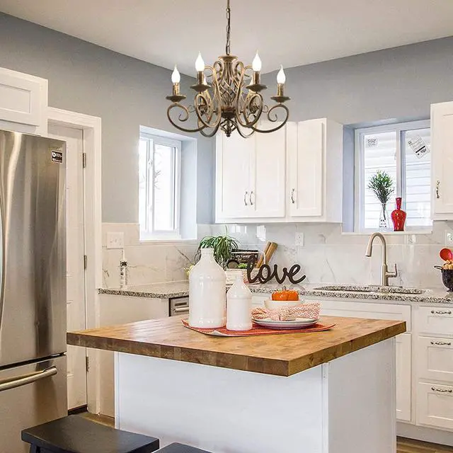 Alt view image 5 of 7 - Garwarm French Country Chandeliers,6 Lights Candle Wrought Iron Chandelier,Rustic Farmhouse Pendant Light Fixture Hanging Lighting for Kitchen Island,Dining Room,Living Room,Foryer
